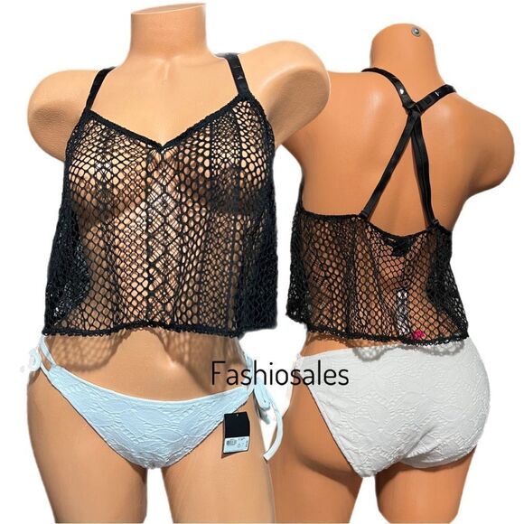 Victoria’s Secret Fishnet Beach Bikini Cover up crop top Black - Picture 1 of 3